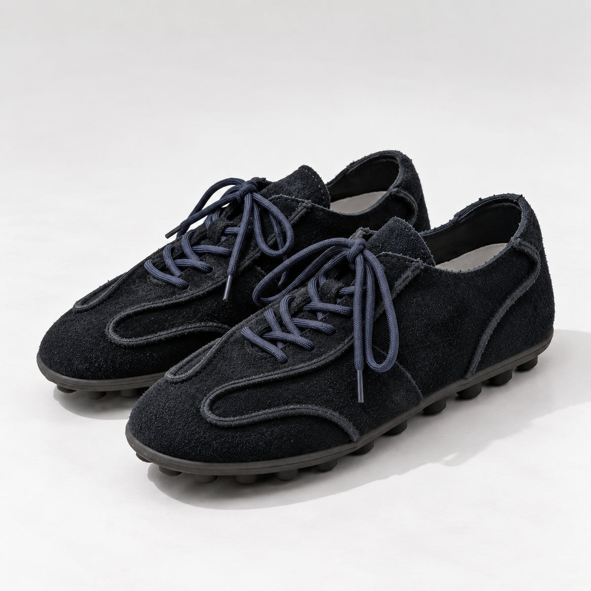 The Dual Stride Navy Blue Suede Retro Sneakers