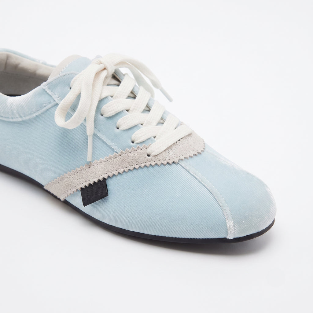 The Dual Stride Baby Blue Velvet Spliced Retro Sneakers