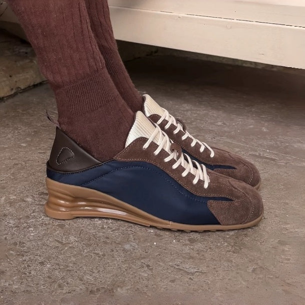 The Dual Stride Women’s Navy Brown 2‑Way Wear Retro Sneakers