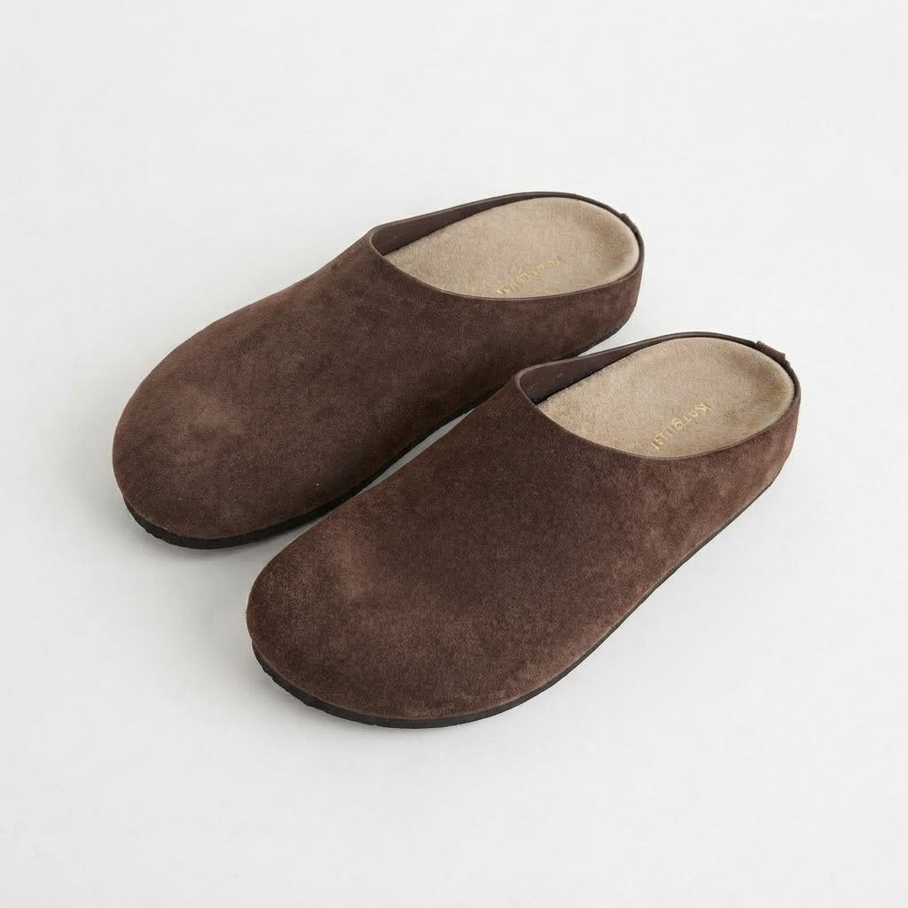 The Dual Stride Dark Brown Suede Slip-On Mules