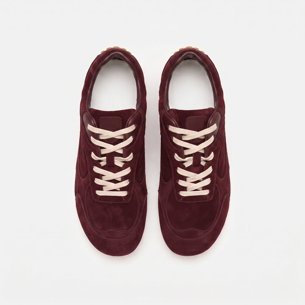 The Dual Stride Burgundy Suede Retro Running Sneakers
