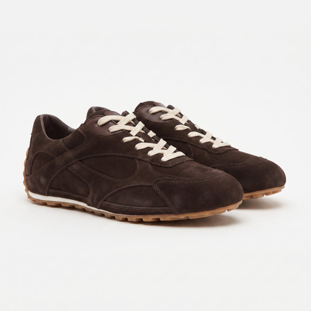 The Dual Stride Dark Brown Suede Retro Running Sneakers