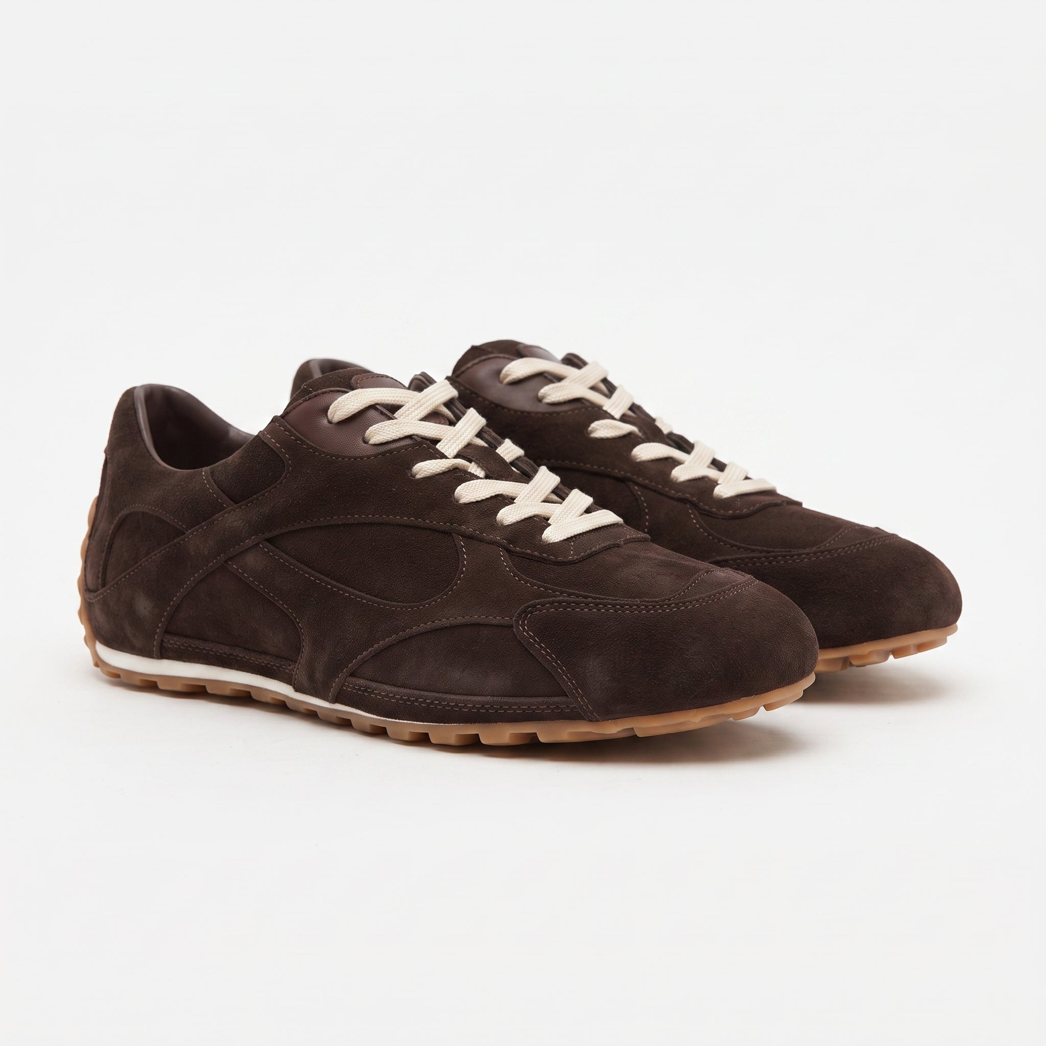 The Dual Stride Dark Brown Suede Retro Running Sneakers