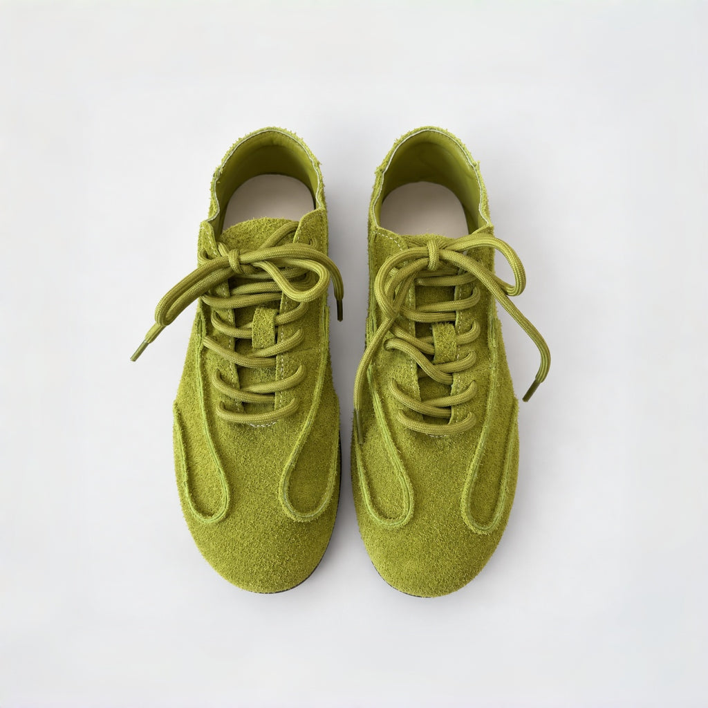 The Dual Stride Olive Green Suede Retro Sneakers