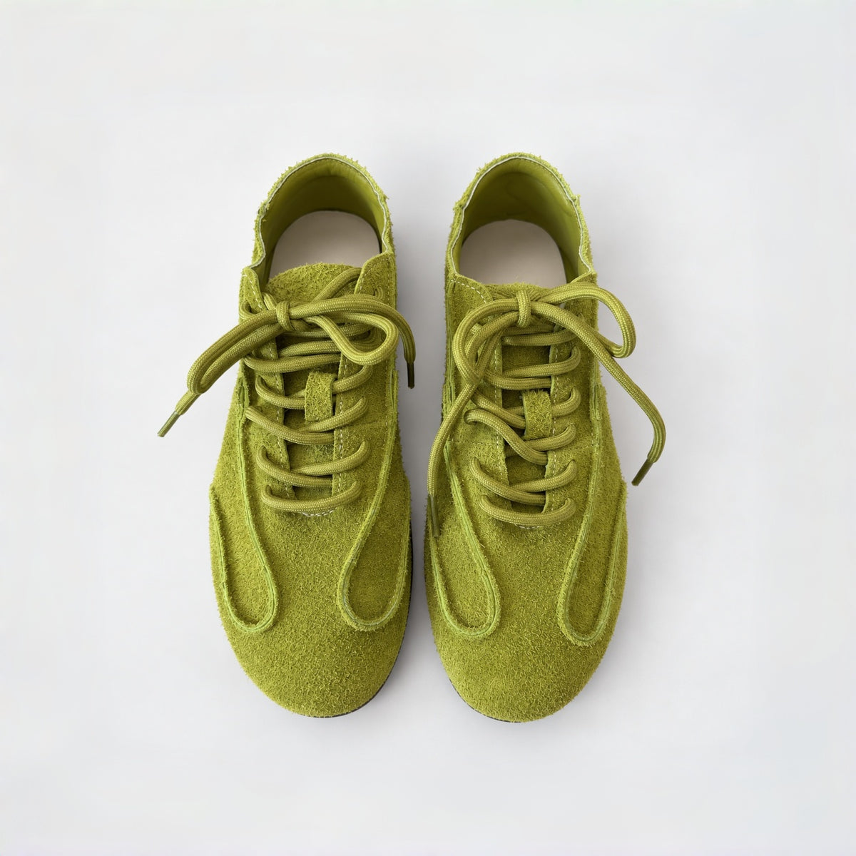 The Dual Stride Olive Green Suede Retro Sneakers