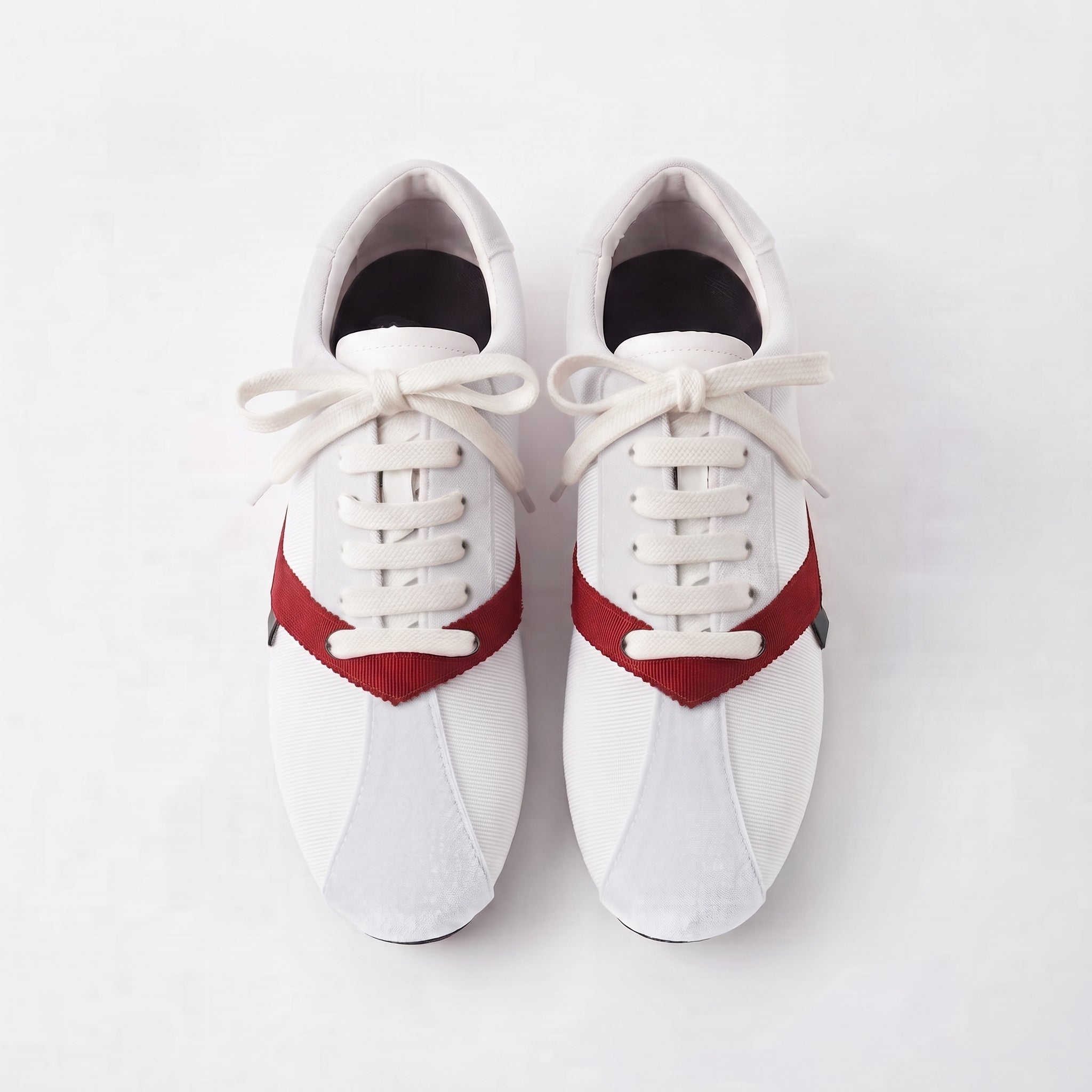 The Dual Stride White Velvet Spliced Retro Sneakers