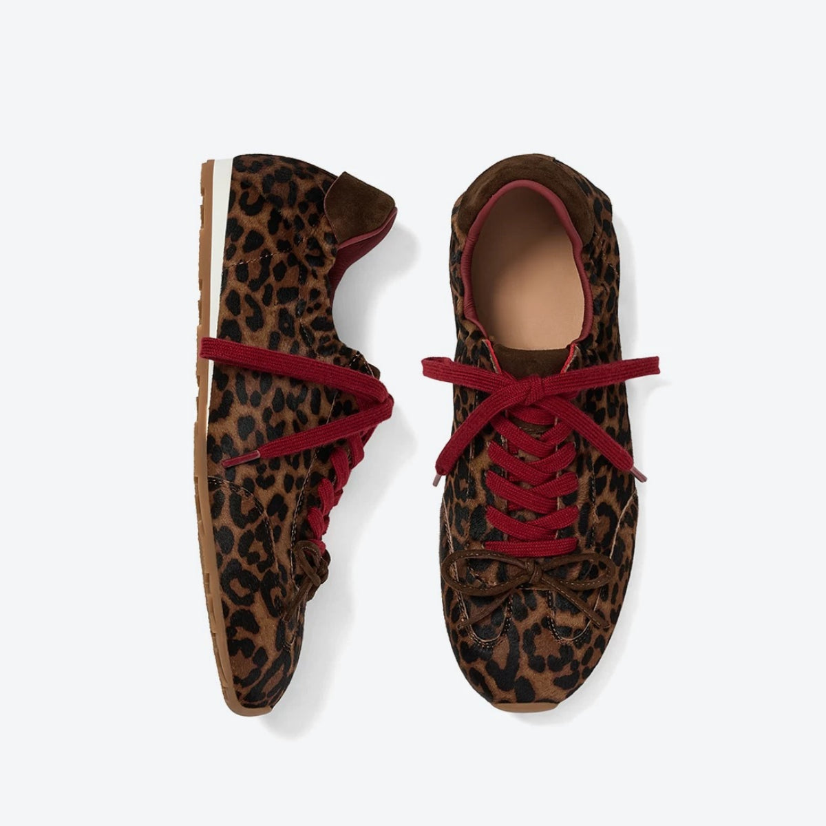 The Dual Stride Leopard Print & Red Lace Retro Casual Sneakers