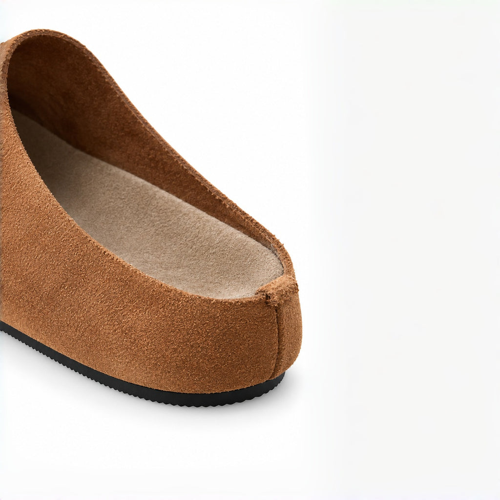 The Dual Stride Camel Brown Suede Slip-On Mules