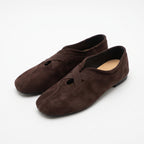 The Dual Stride Dark Brown Suede Cross‑Strap Ballet Flats