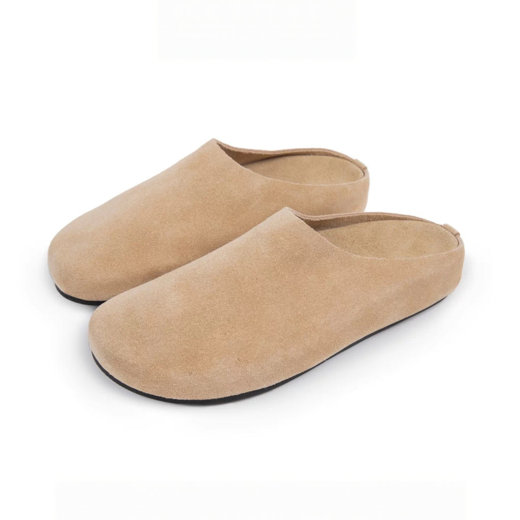 The Dual Stride Beige Suede Slip-On Mules