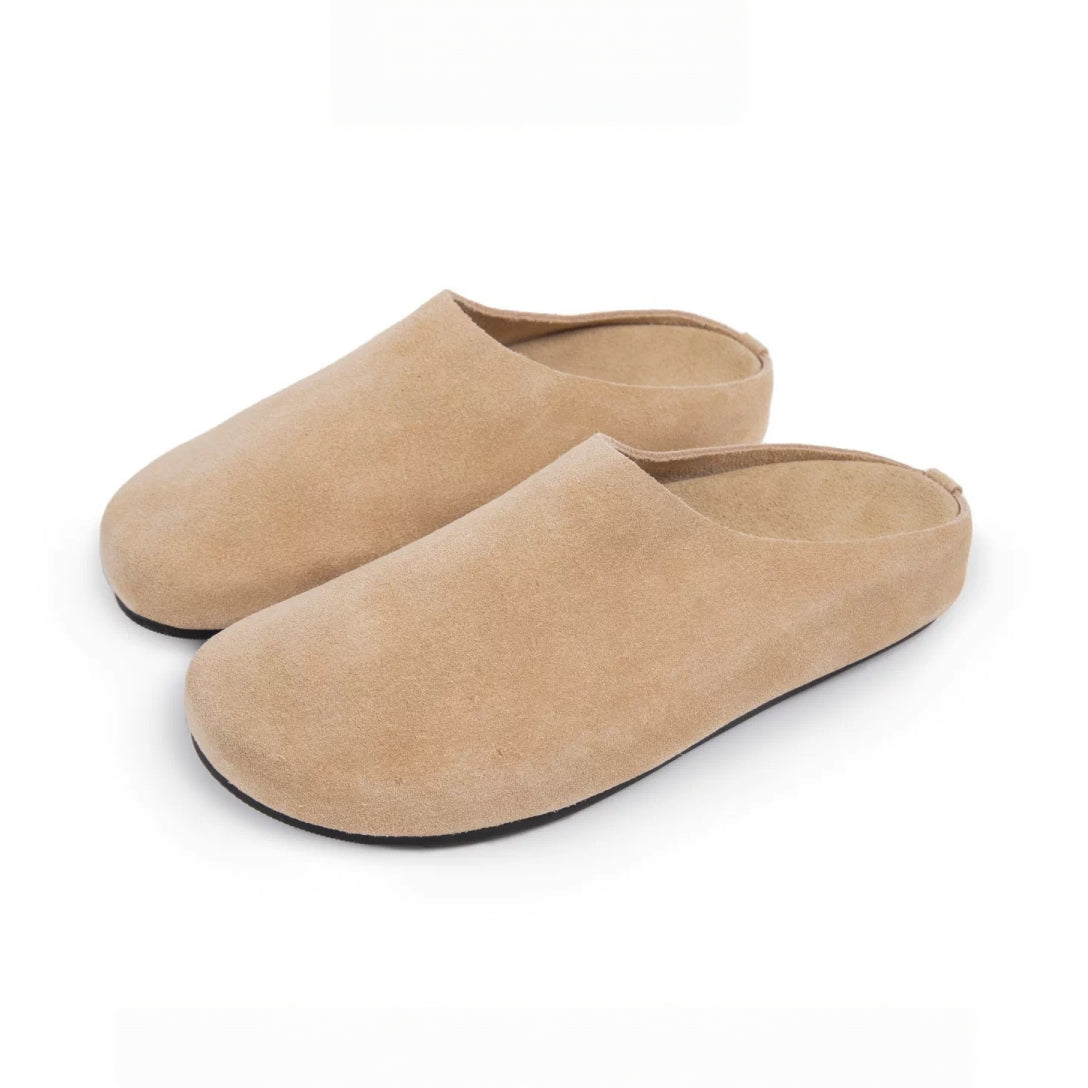 The Dual Stride Beige Suede Slip-On Mules