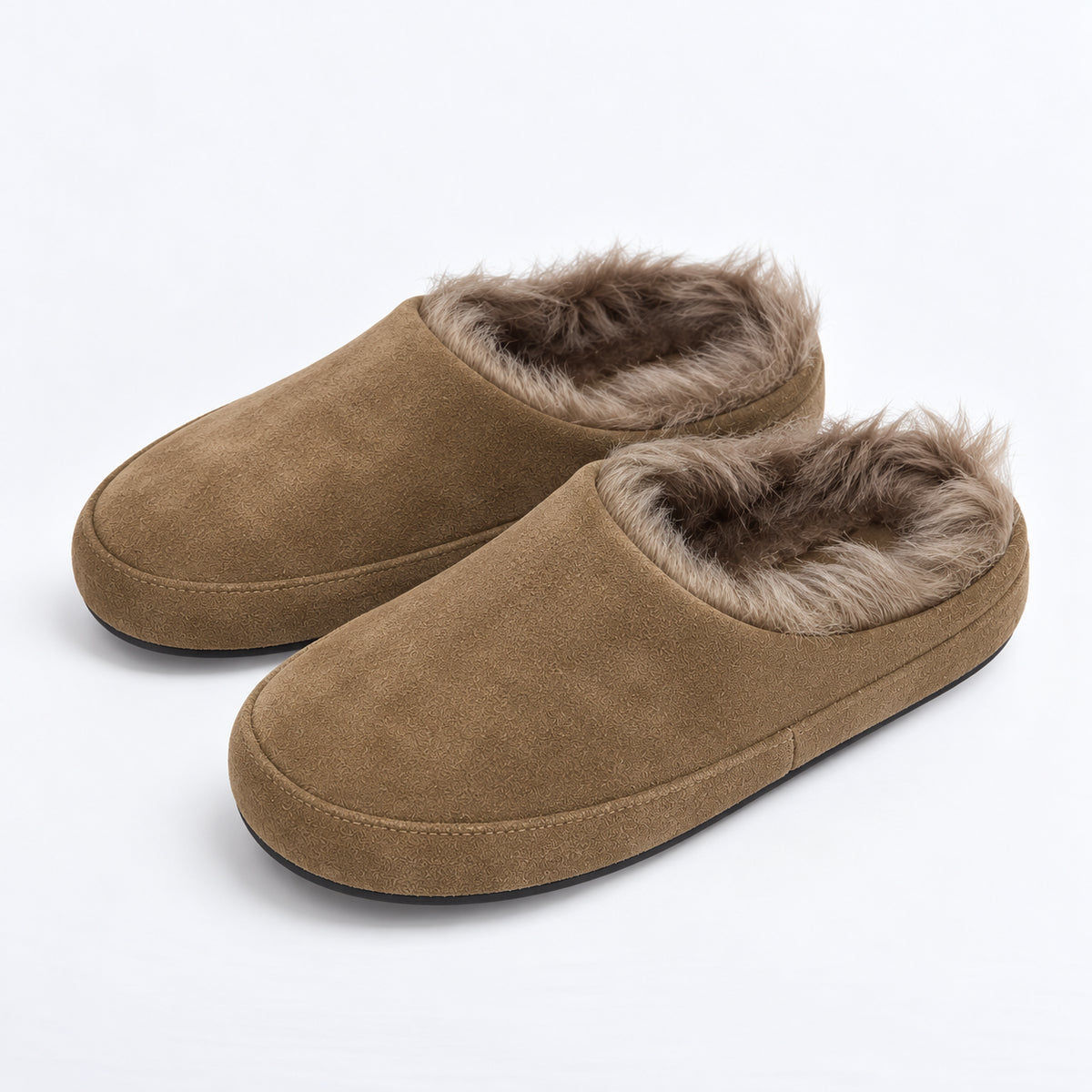 The Dual Stride Women's Brown Suede Fur Lined Mule Slippers