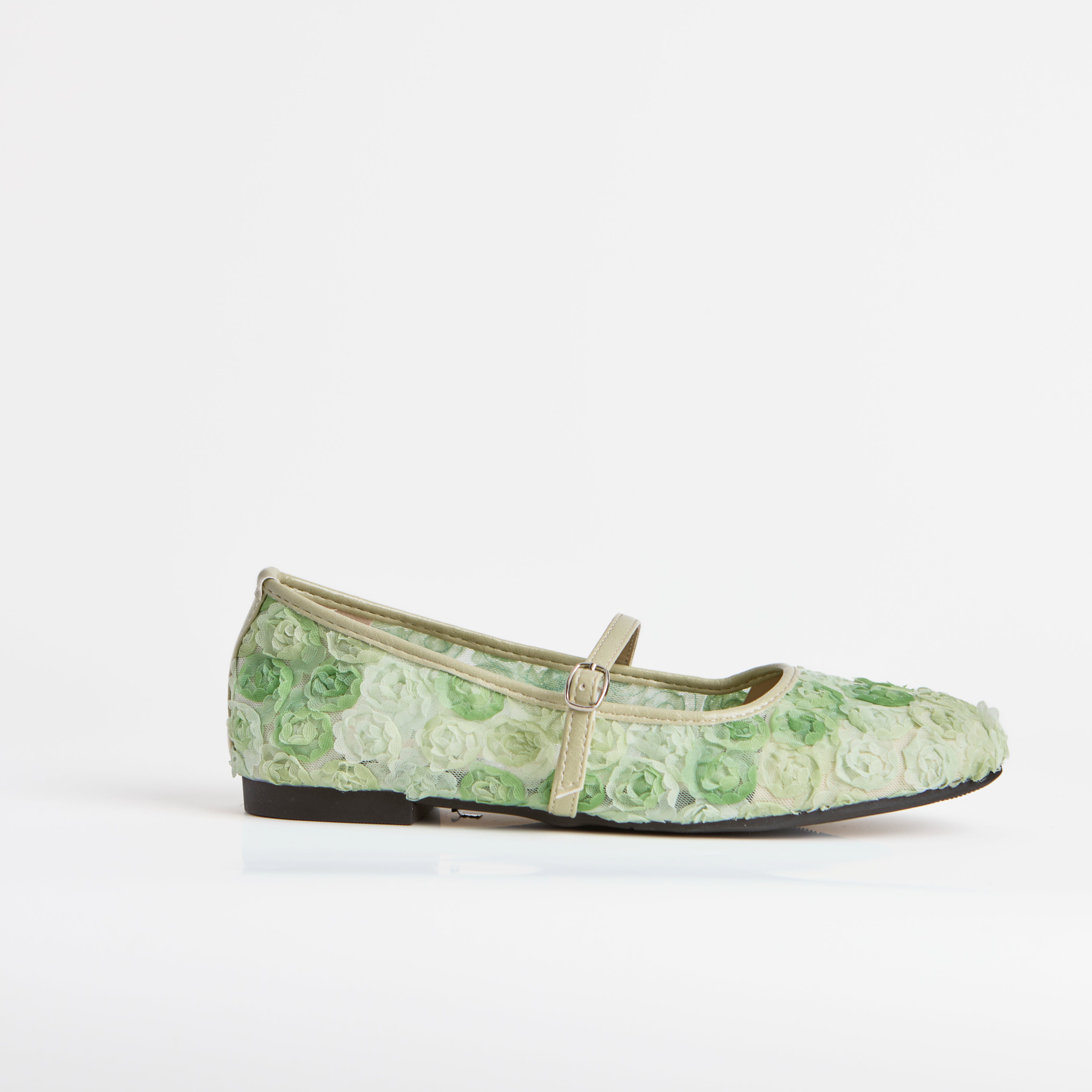 The Dual Stride Green Floral Lace Mary Janes