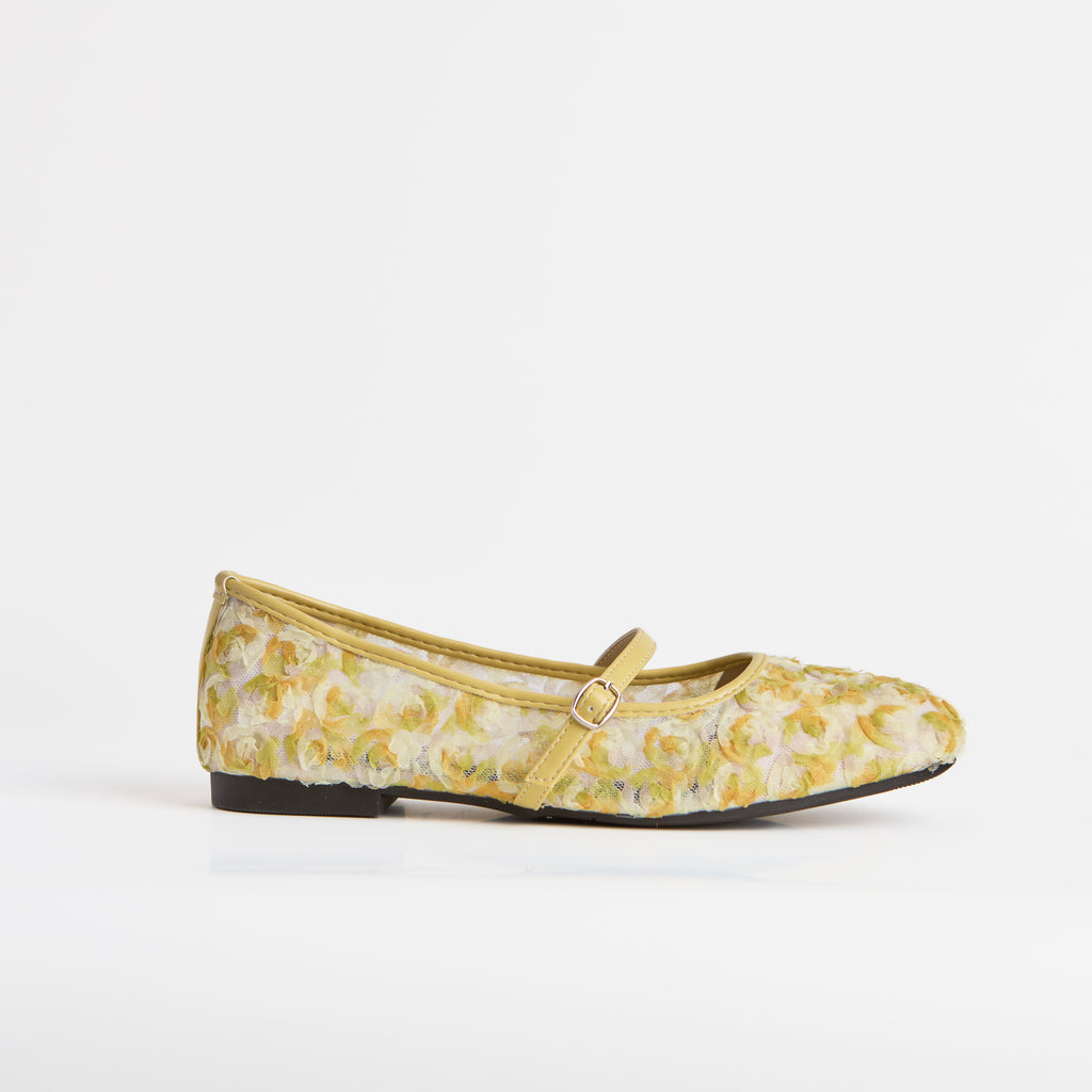 Las merceditas con encaje floral amarillo Dual Stride