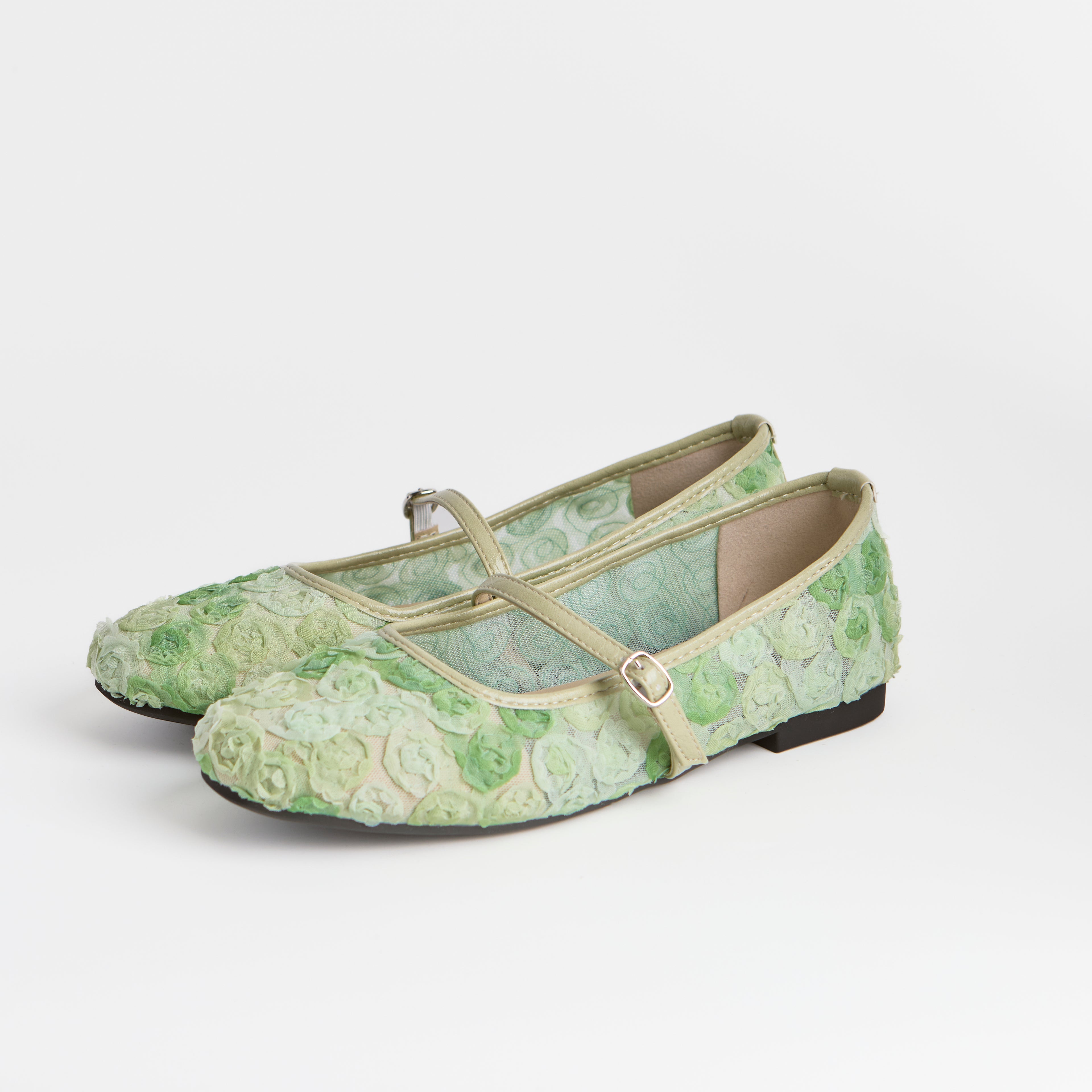The Dual Stride Green Floral Lace Mary Janes