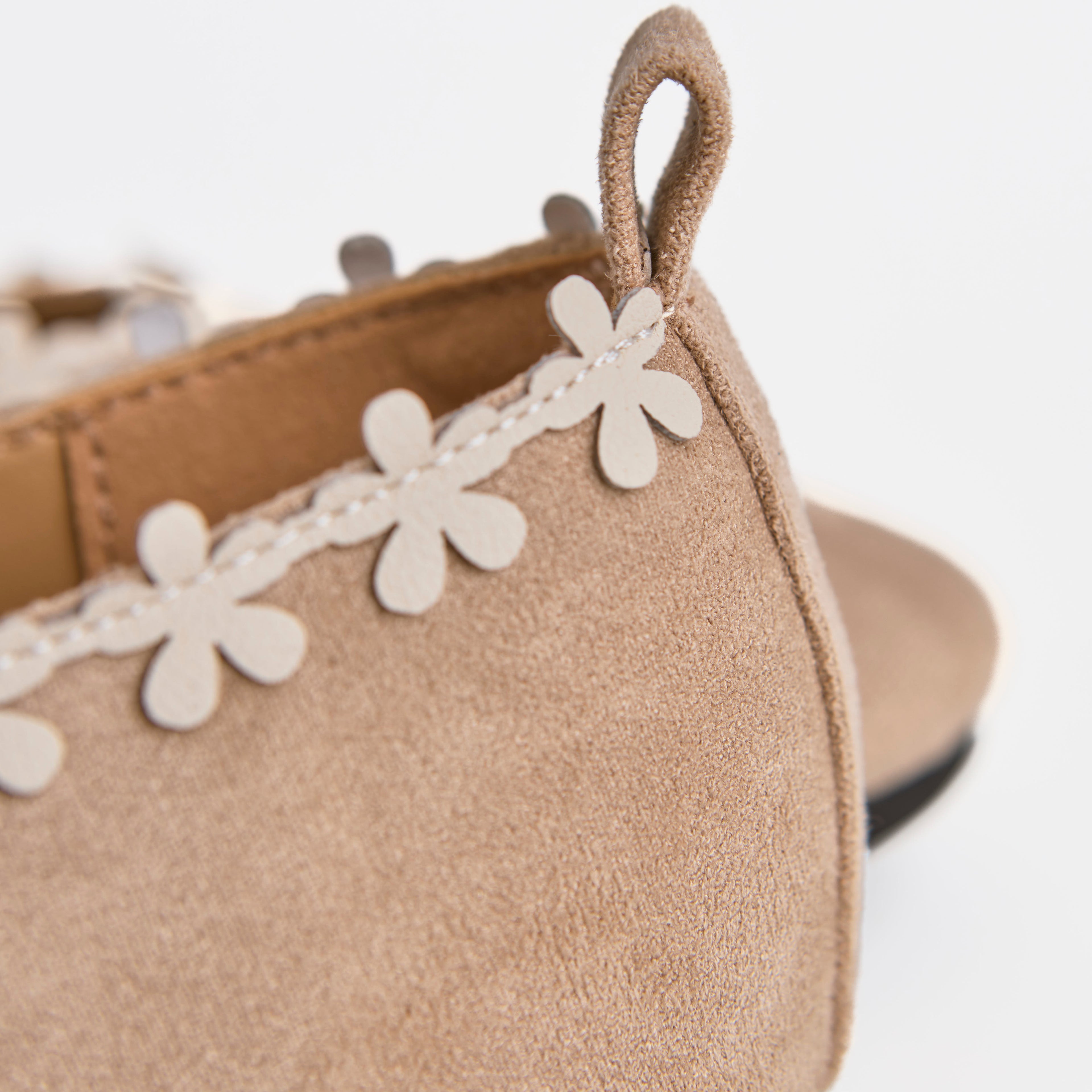 The Dual Stride Beige Floral-Trim Suede Ballet Flats