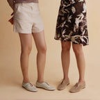 The Dual Stride Beige Cutout Lace-up Flats