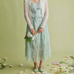 The Dual Stride Green Floral Lace Mary Janes