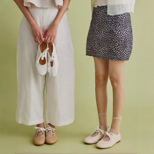 The Dual Stride  Beige Leather Ballet Lace-Up Flats