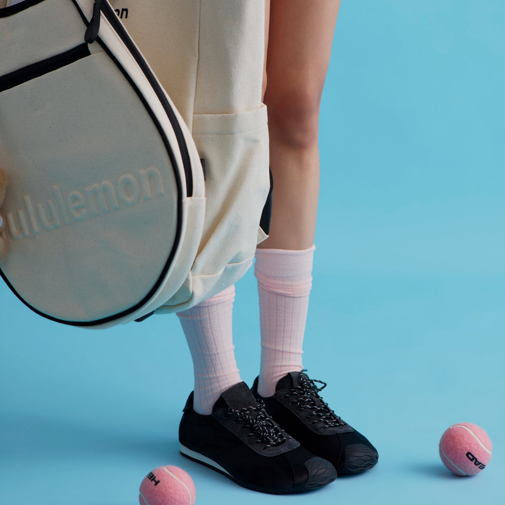 The Dual Stride Black Square-Toe  Satin Sneakers