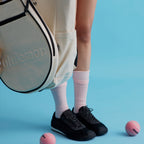 The Dual Stride Black Square-Toe  Satin Sneakers