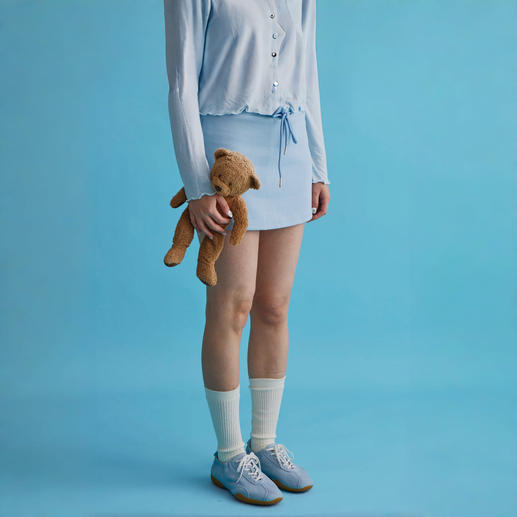 The Dual Stride Light Blue Sheepskin Suede Retro Trainers