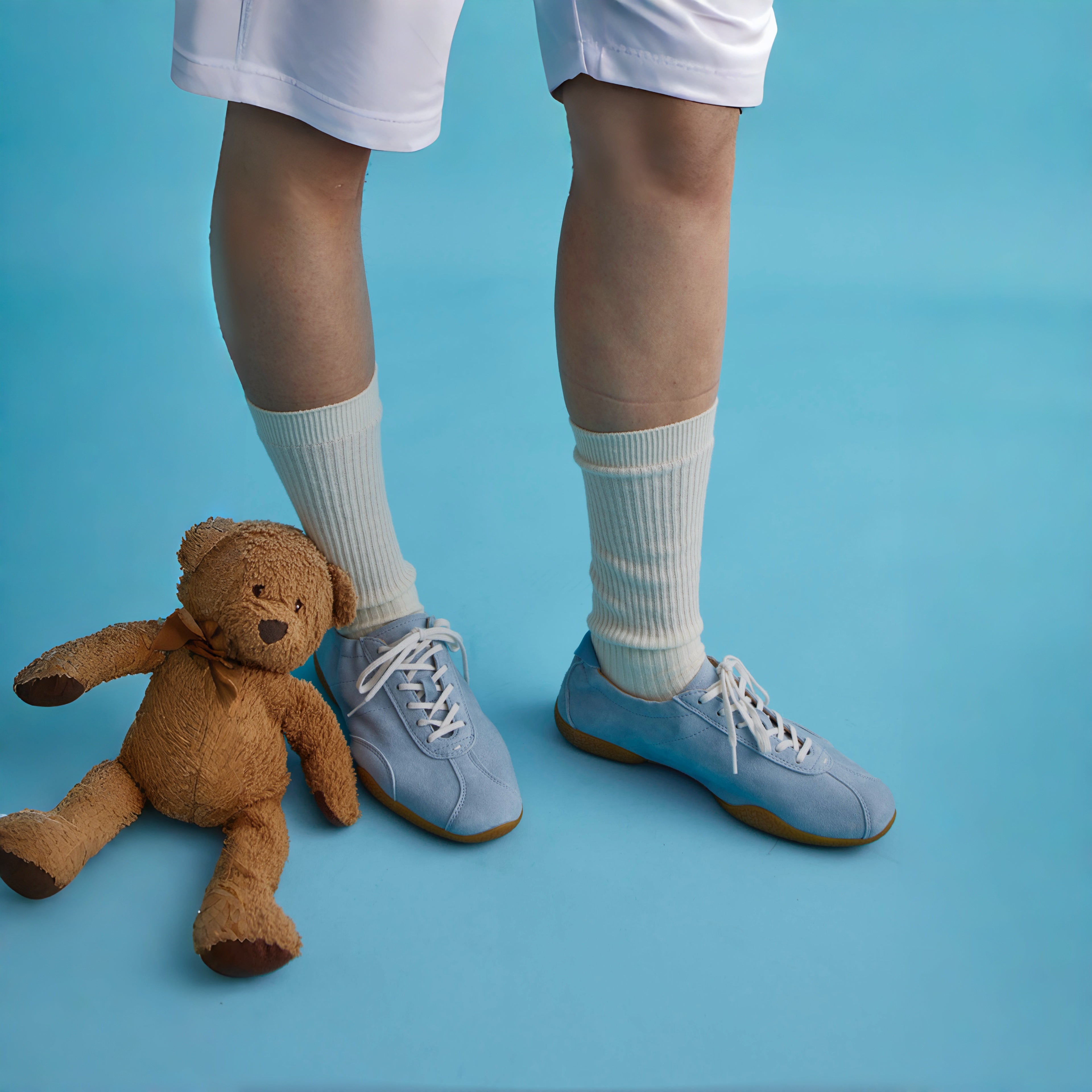 The Dual Stride Light Blue Sheepskin Suede Retro Trainers