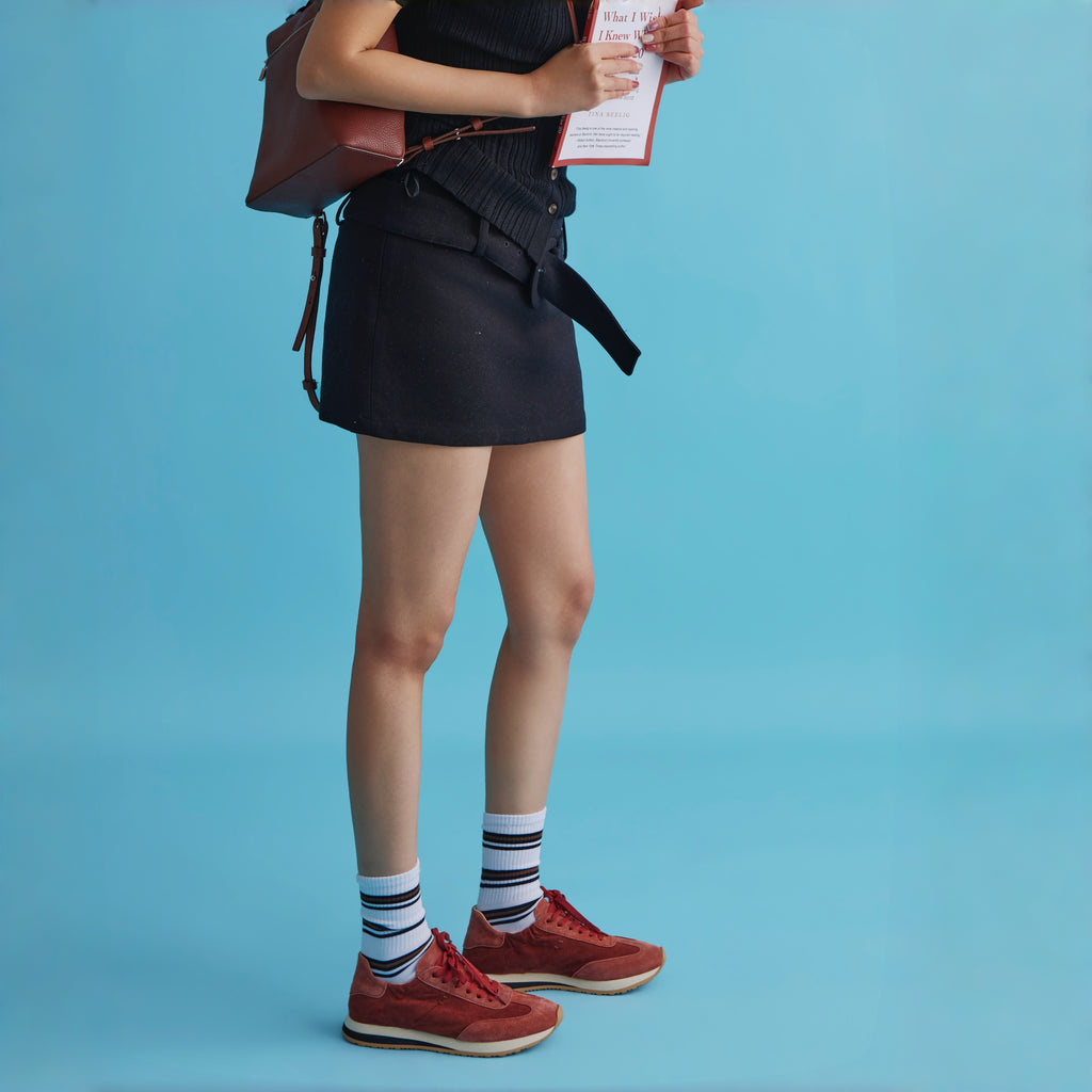 The Dual Stride Red Minimalist Suede Sneakers