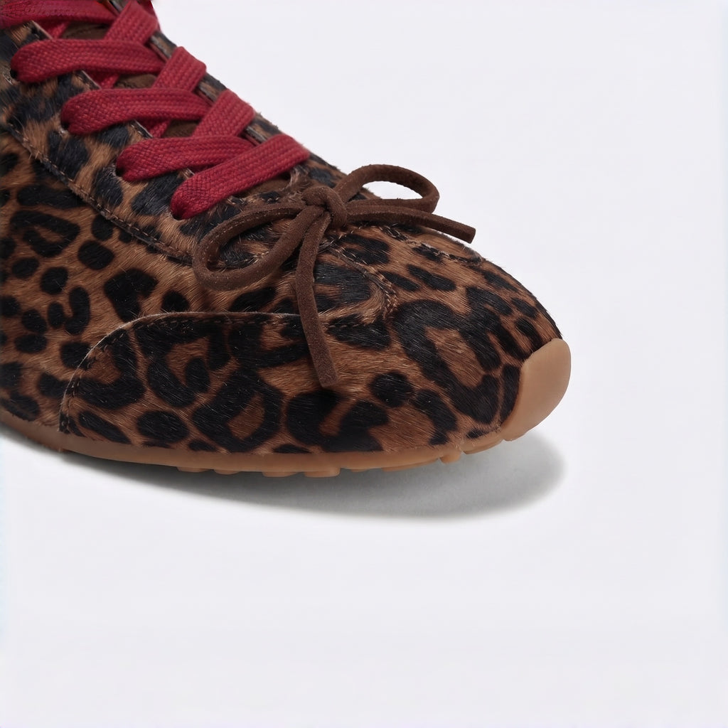 The Dual Stride Leopard Print & Red Lace Retro Casual Sneakers