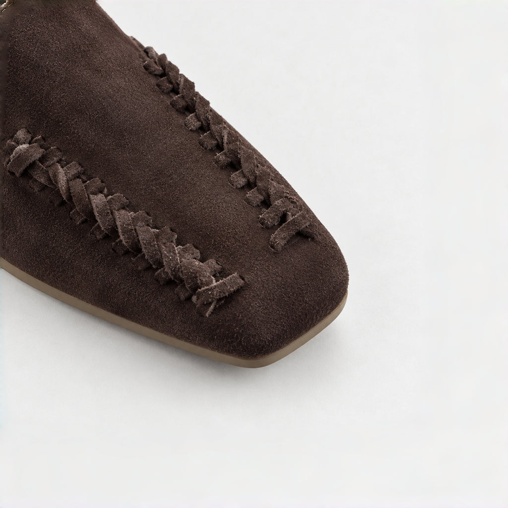 The Dual Stride Chocolate Brown Braided Suede Loafers