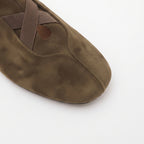 The Dual Stride Olive Brown Suede Cross-Strap Ballet Flats