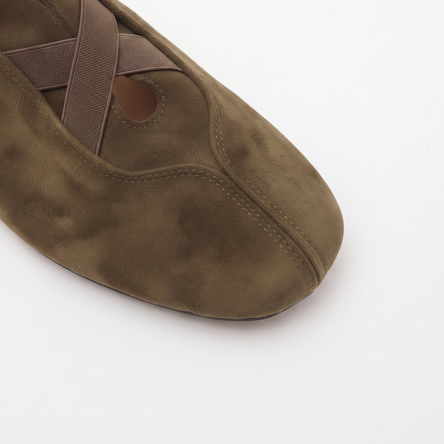 The Dual Stride Olive Brown Suede Cross-Strap Ballet Flats