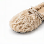 The Dual Stride Beige Curly Faux Fur Rhinestone Mule Slippers