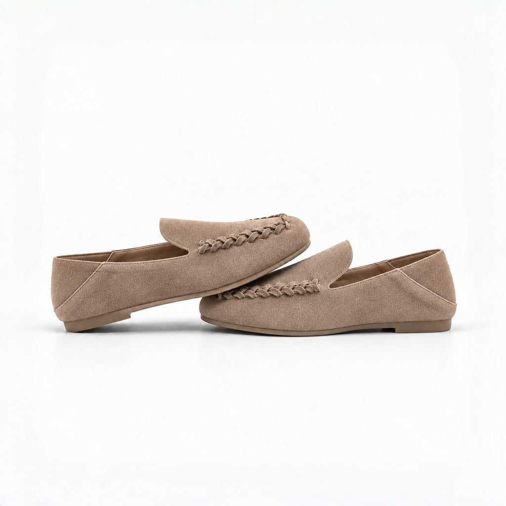 The Dual Stride Beige Braided Suede Loafers