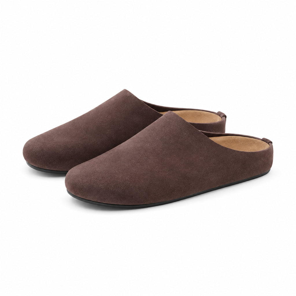 The Dual Stride Taupe Brown Suede Slip-On Mules