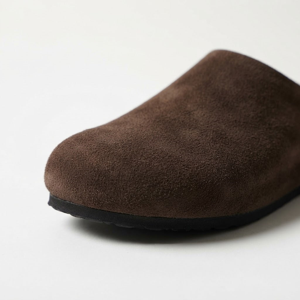 The Dual Stride Dark Brown Suede Slip-On Mules