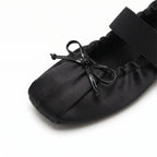 The Dual Stride Black Lace-up Satin Mary-Jane Ballet Flats