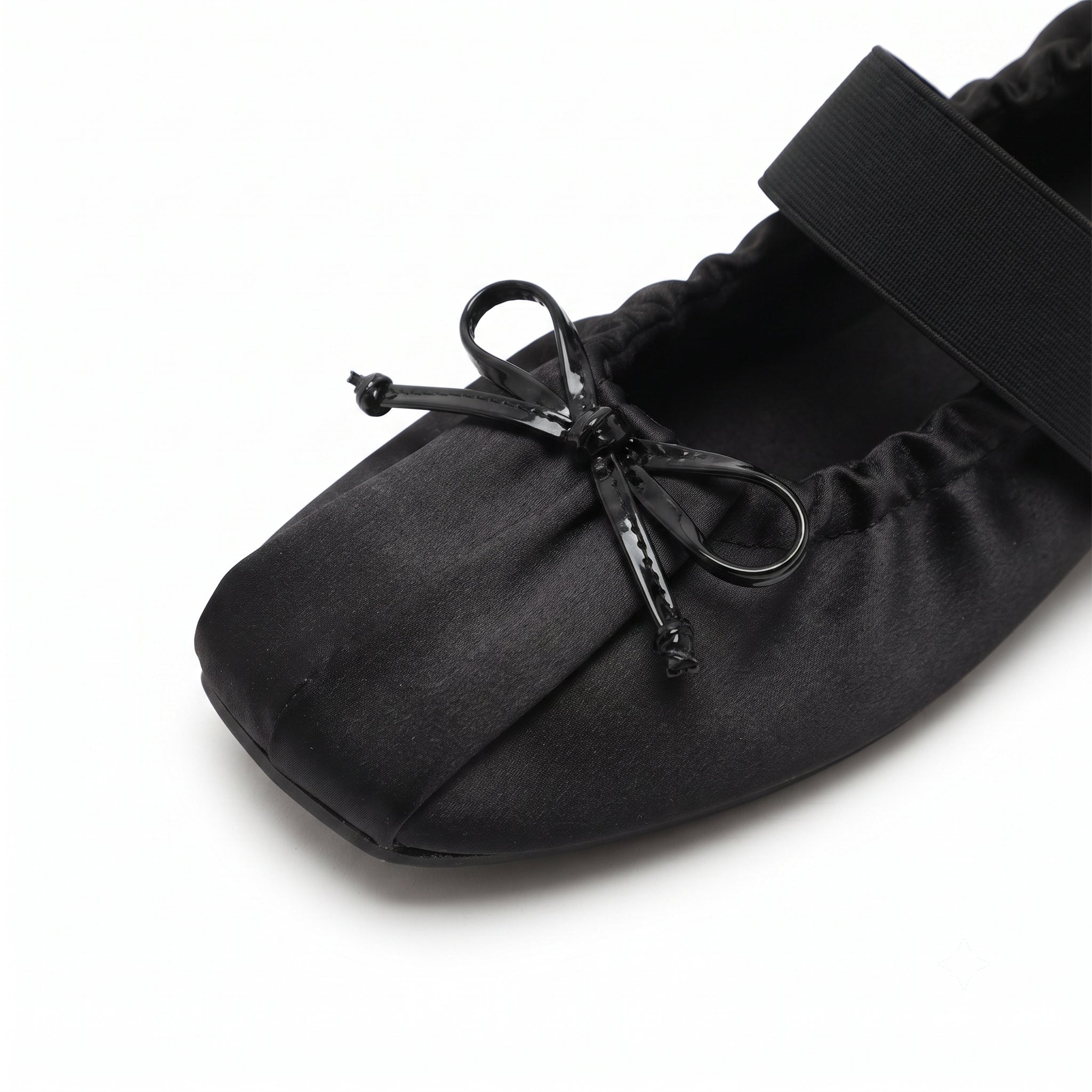 The Dual Stride Black Lace-up Satin Mary-Jane Ballet Flats