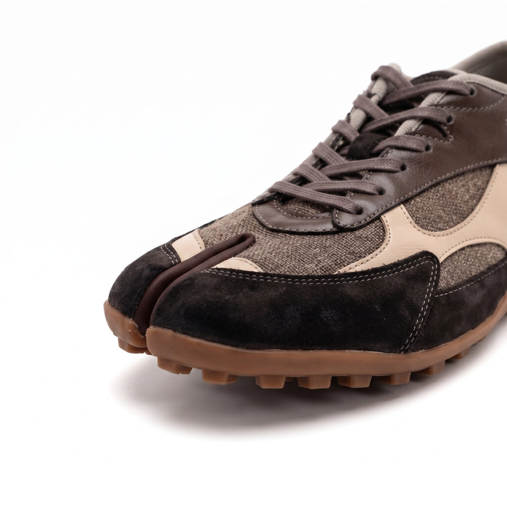 The Dual Stride Grey‑Brown Split‑Toe Retro Sneakers