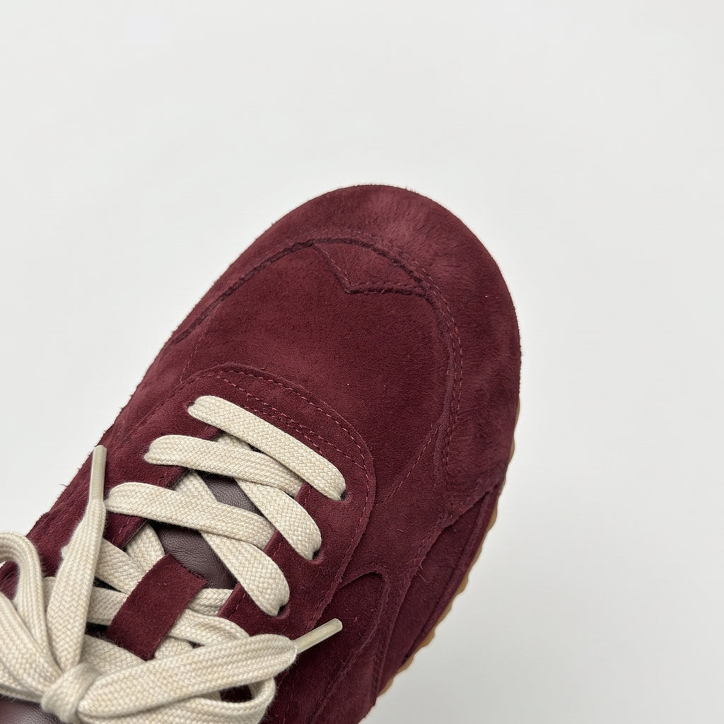 The Dual Stride Burgundy Suede Retro Running Sneakers