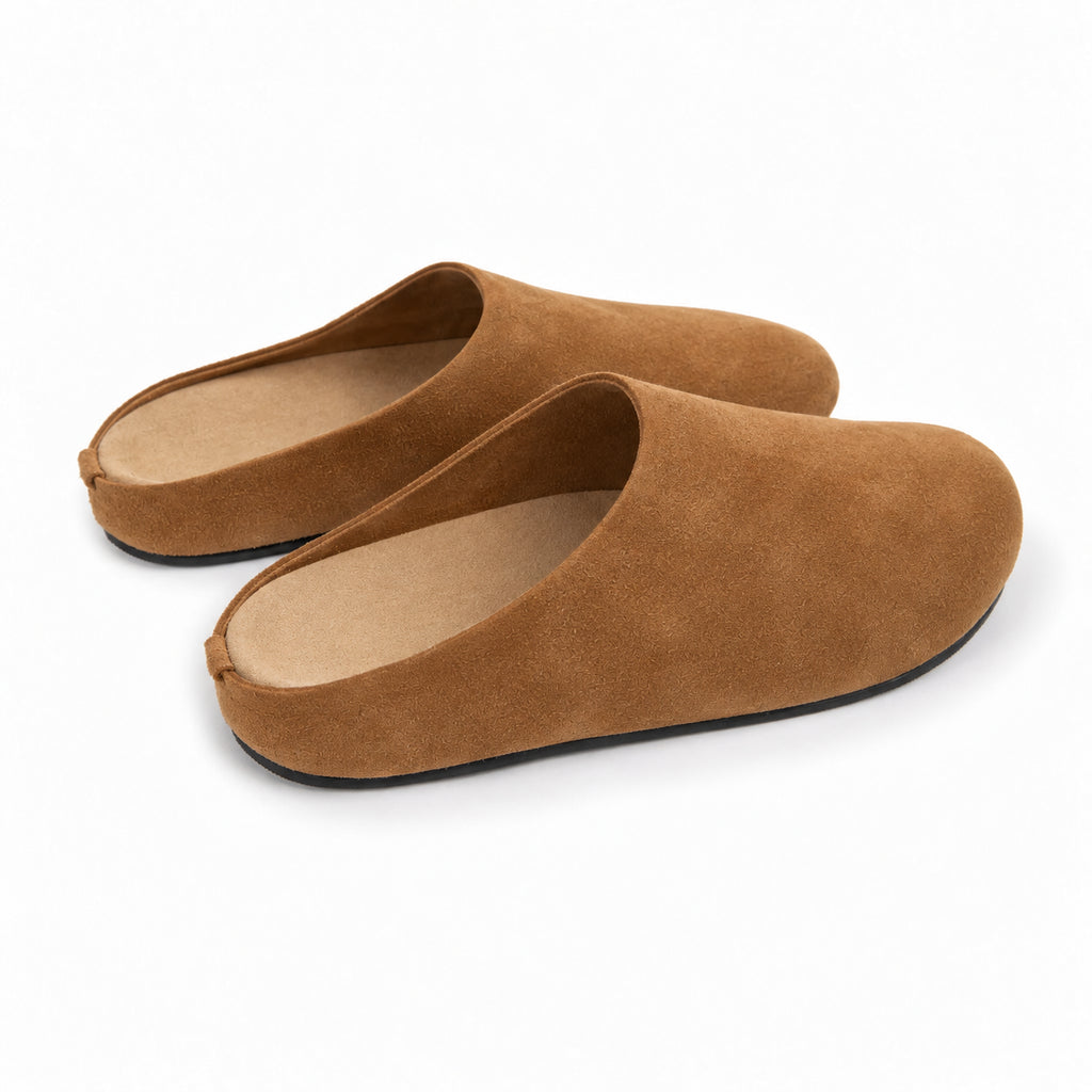 The Dual Stride Camel Brown Suede Slip-On Mules