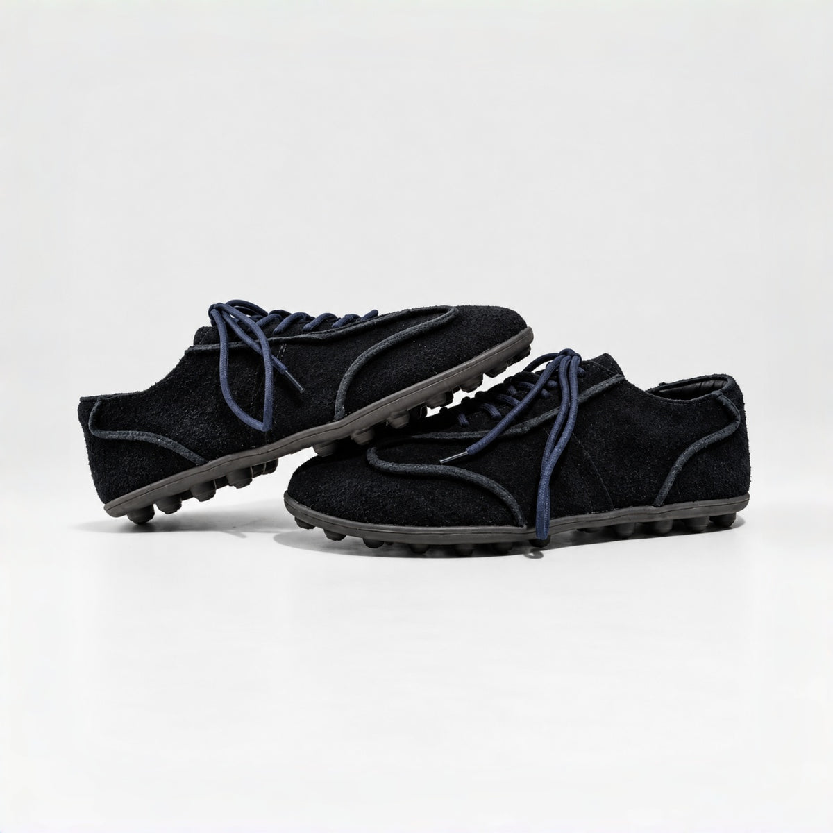 The Dual Stride Navy Blue Suede Retro Sneakers