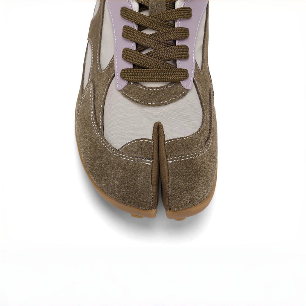 The Dual Stride Brown‑Lavender Split‑Toe Retro Sneakers