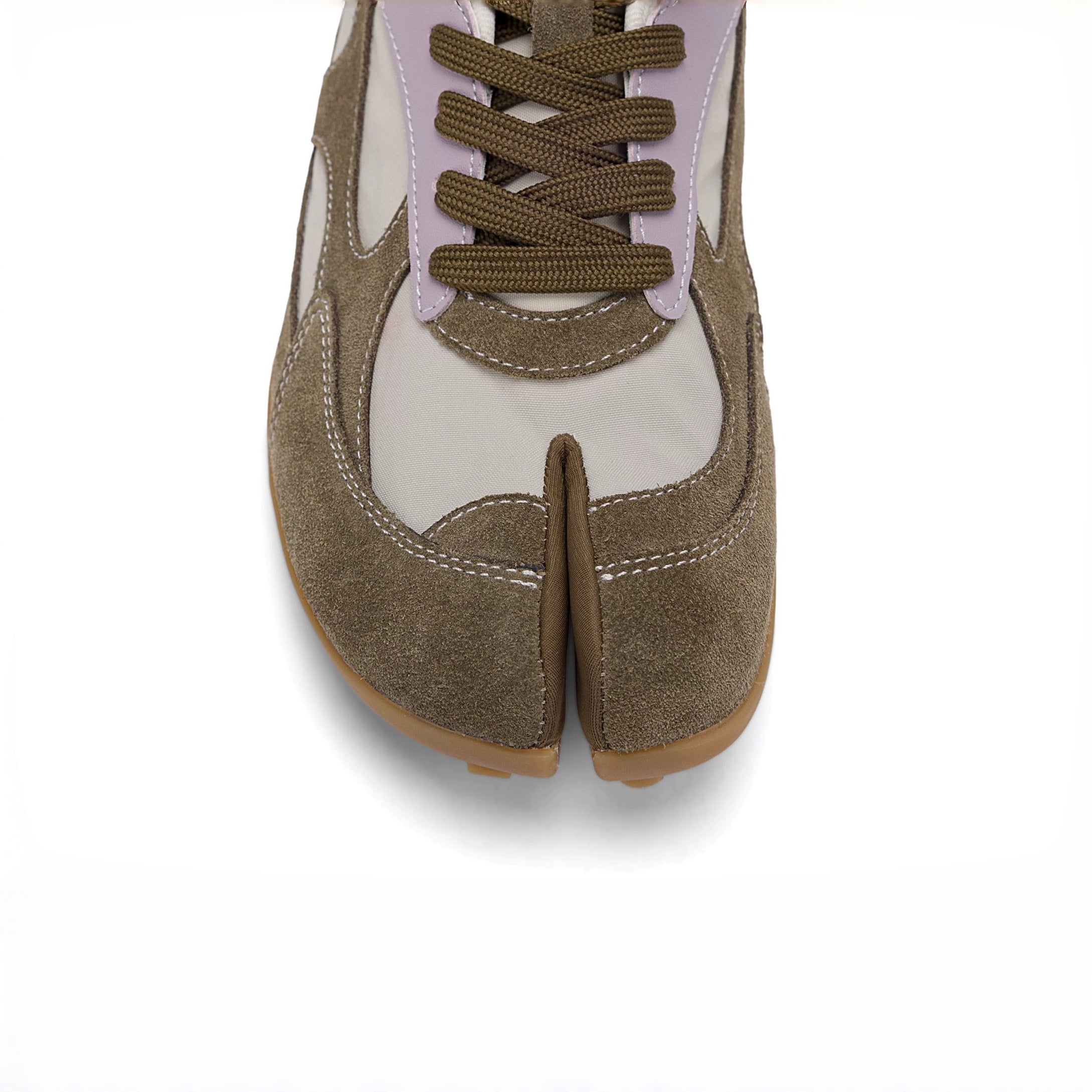 The Dual Stride Brown‑Lavender Split‑Toe Retro Sneakers