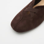 The Dual Stride Dark Brown Suede Cross‑Strap Ballet Flats
