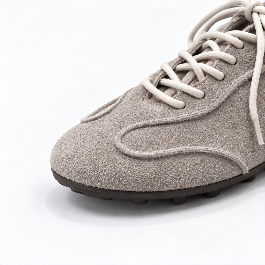 The Dual Stride Gray Suede Retro Sneakers