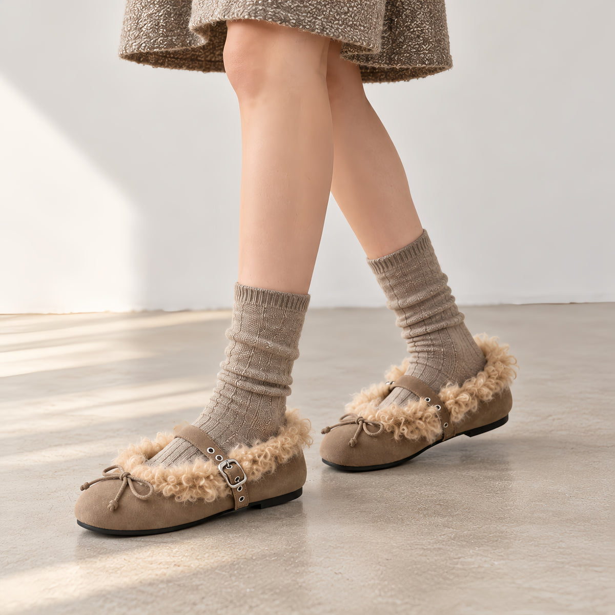 The Dual Stride Cozy Shearling Mary Jane Flats