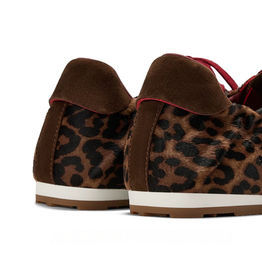 The Dual Stride Leopard Print & Red Lace Retro Casual Sneakers