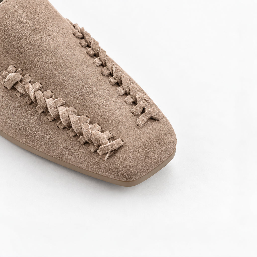 The Dual Stride Beige Braided Suede Loafers