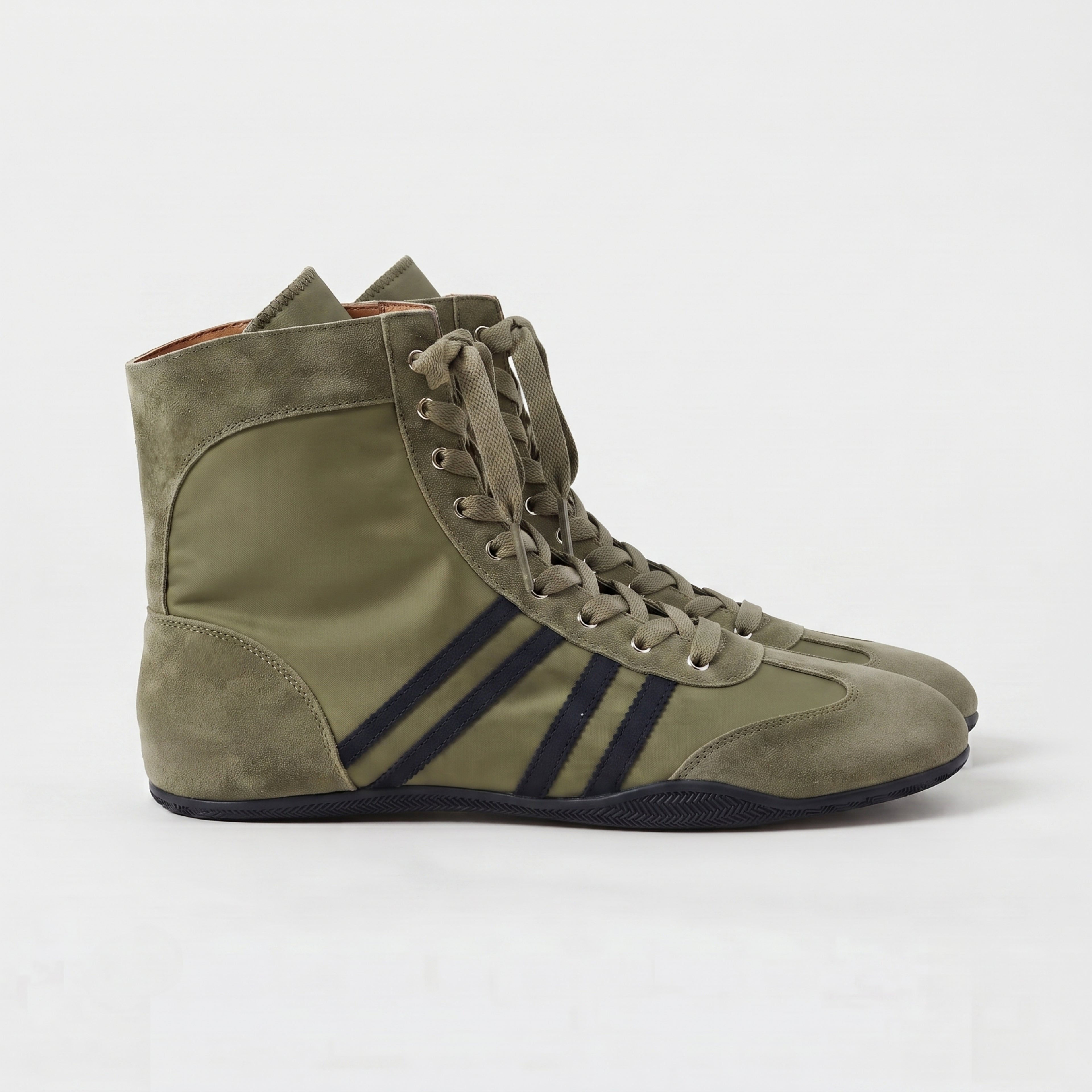 The Dual Stride Olive Stripe Retro High Top Ankle Boots